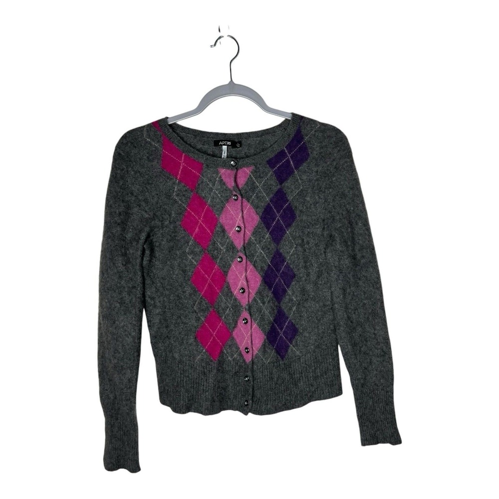 Apt 9‎ Cashmere Sweater Womens Large Cardigan Argyle School Girl Academia Preppy